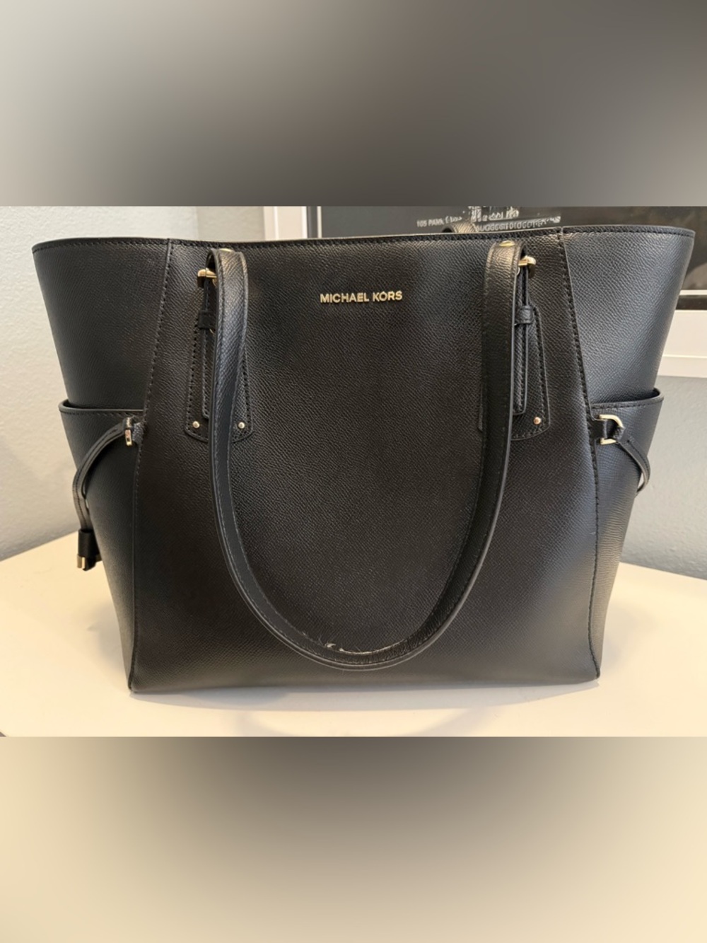 Michael Kors Black Saffiano Leather Tote with Gold Logo